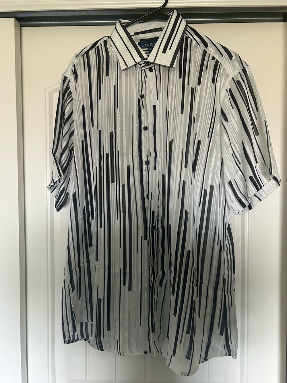 Lanvin Short-Sleeve Button-Down Shirt in Black and White Stripe